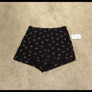Black Flower Patterned Shorts